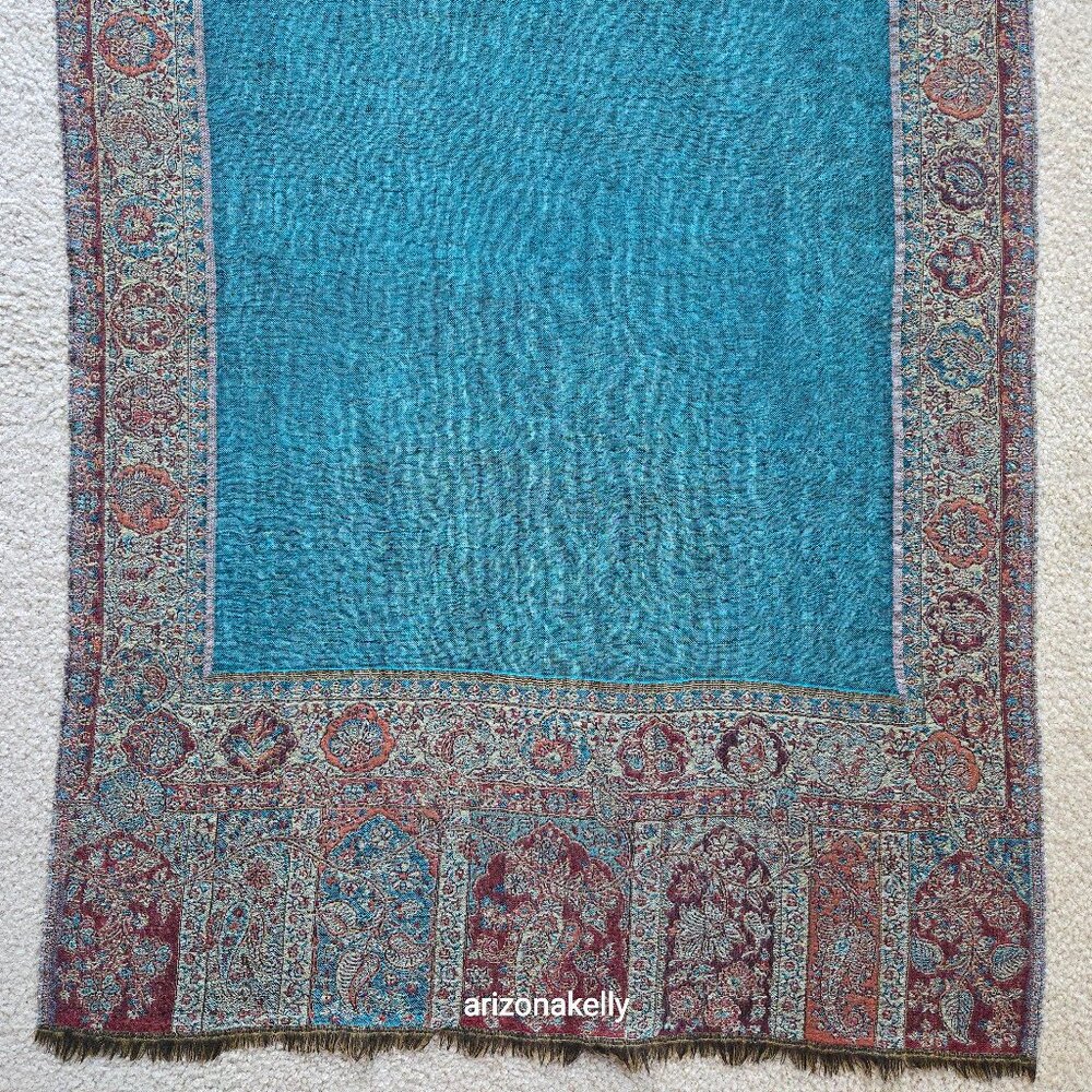 NWOT Wool Scarf Woven Teal Blue - Picture 9 of 11